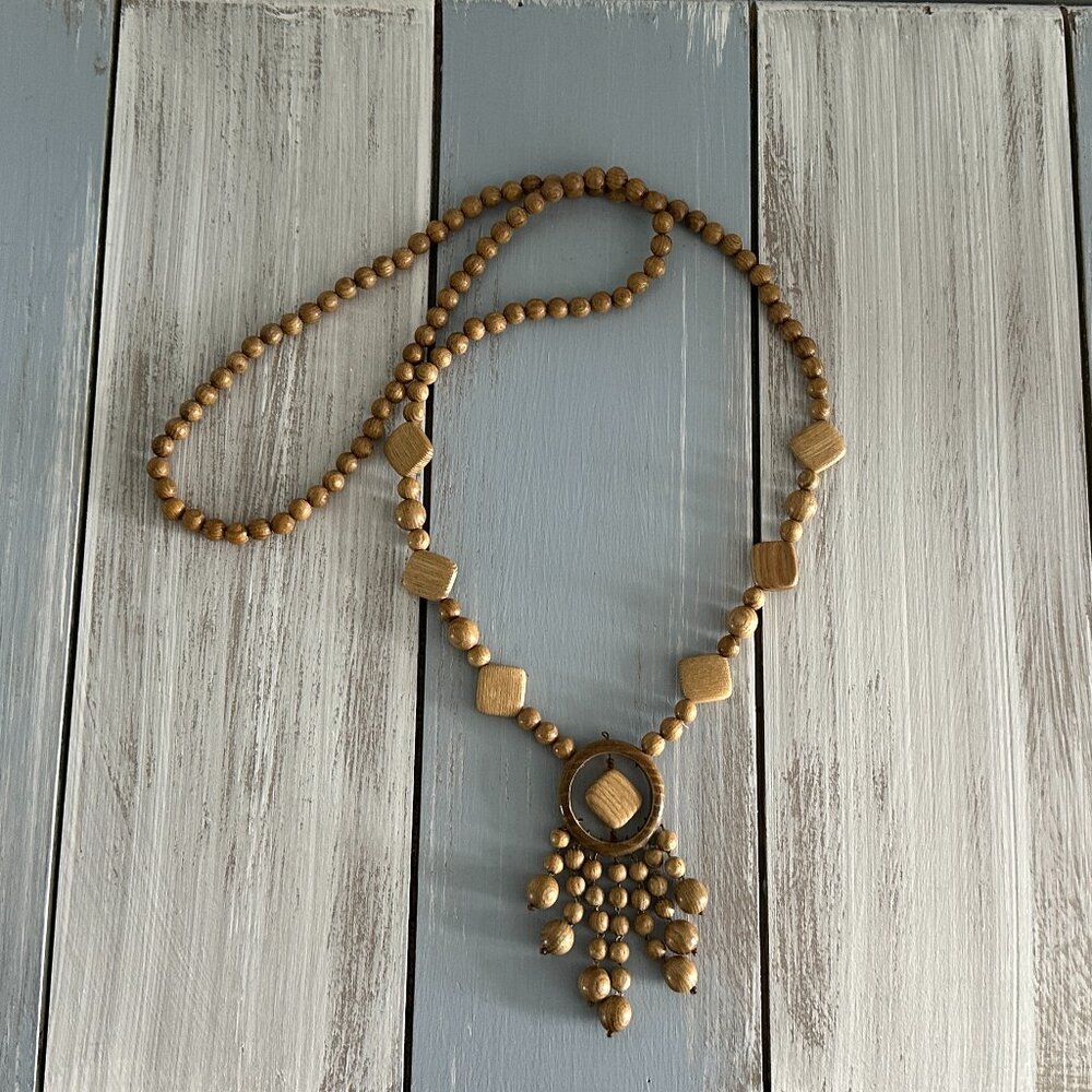 Groovy Vintage Beaded Necklace w Cool Wooden Beads